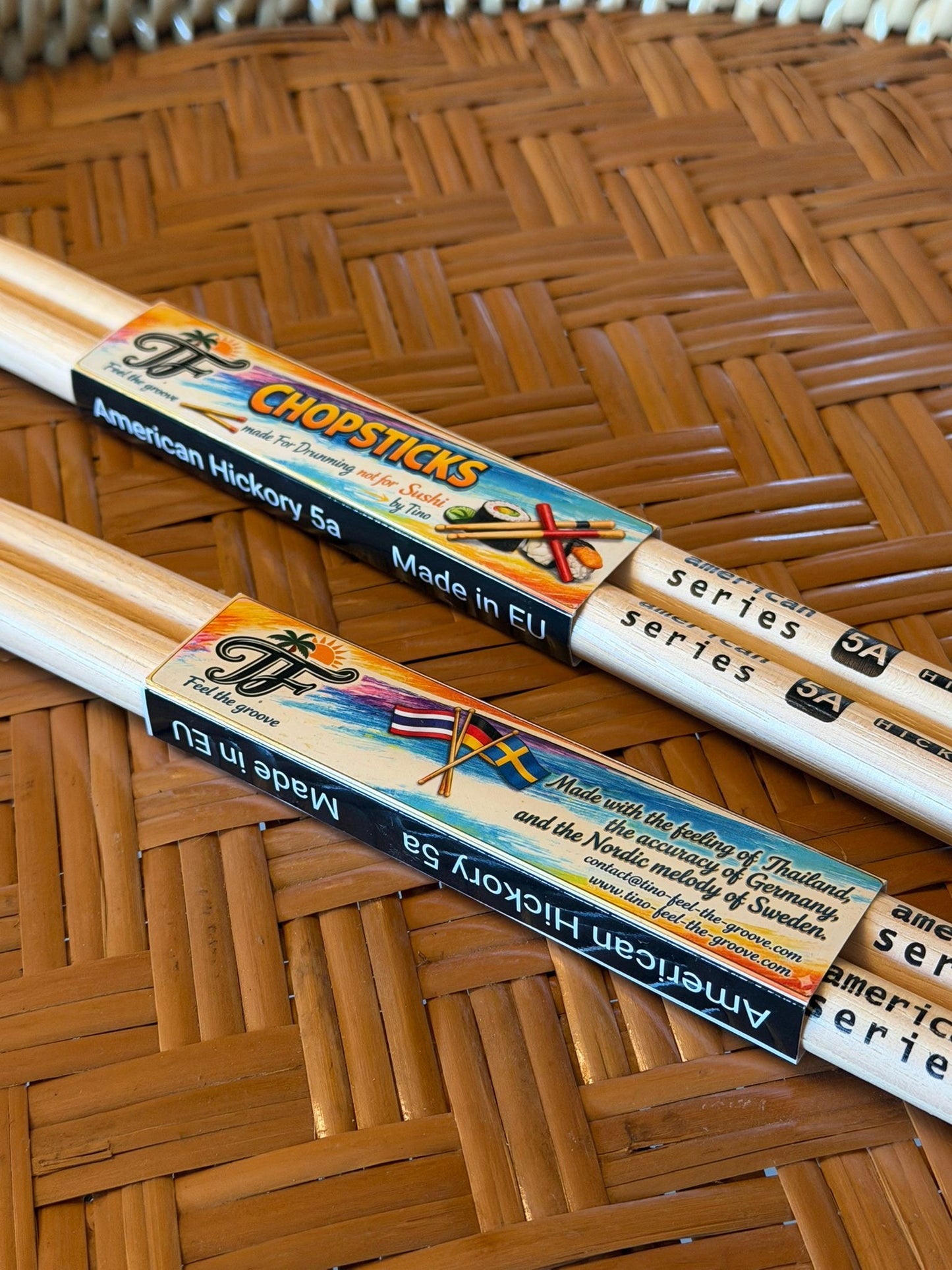 🥁 CHOPSTICKS – First Edition Drumsticks (5A Hickory)  by Tino – Feel the Groove